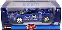 Show product details for BBurago - Bugatti EB110 Super Sport #34 Hard Top (1994, 1/18 scale diecast model car, Blue) 11039BU