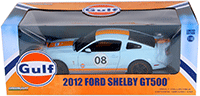 Show product details for Greenlight - Shelby GT-500® Gulf Oil #08 Hard Top (2012, 1/18 scale diecast model car, Light Blue w/ Orange Stripes) 12990