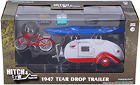 Show product details for Greenlight - Hitch & Tow Trailers Series 4 | Drop Trailer with Accessories (1947, 1/24 scale diecast model car, Silver/red) 18440A/12