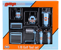 Show product details for GMP - Gulf Oil Shop Tool Set 1 (1:18 Scale, Light Blue/Orange) 18872