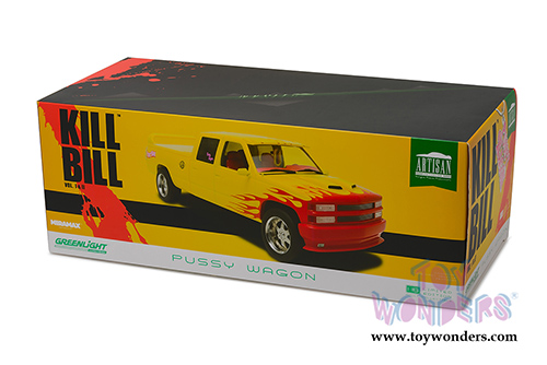 Greenlight Hollywood - Custom Crew Cab Pussy Wagon Pickup Truck - Kill Bill Vol. I & II (1997, 1/18 scale diecast model car,Yellow) 19015