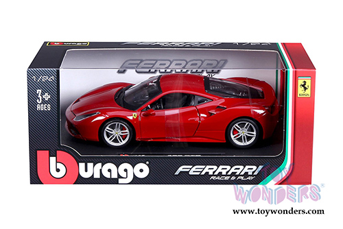 BBurago Ferrari Race & Play - Ferrari 488 GTB Hard Top (1/24 scale diecast model car, Burgundy) 26013R