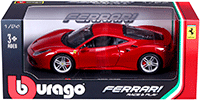 Show product details for BBurago Ferrari Race & Play - Ferrari 488 GTB Hard Top (1/24 scale diecast model car, Burgundy) 26013R