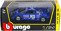 Show product details for BBurago Race - Bugatti EB110 Super Sport #34 Hard Top (1994, 1/24 scale diecast model car, Blue) 28010BU