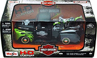 Show product details for Maisto HD - Ford F-1 Pickup Harley-Davidson / FL Panhead Motorcycle (1948, 1/24 scale diecast model car, Black w/ Green Flames) 32171BG