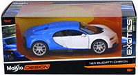 Show product details for Maisto Design - Exotics | Bugatti Chiron Hard Top (1/24 scale diecast model car, White/Blue) 32509SB
