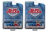 Show product details for Greenlight - Blue Collar Collection Series 4 | Ford F-100 Tow Truck Gulf Oil Mel's Garage (1956, 1/64 scale diecast model car, Blue) 35100A/48