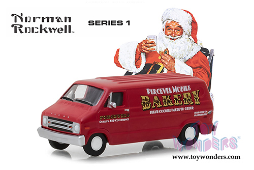 Greenlight - Norman Rockwell Delivery Vehicles Series 1 |  1977 Dodge B-100 Van - Percevel Mobile Bakery (1977, 1/64 scale diecast model car, Red) 37150E/48
