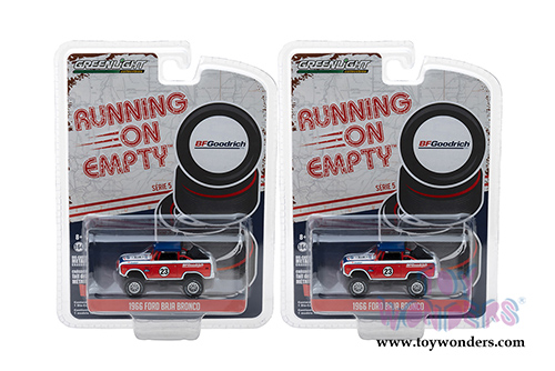 Greenlight - Running On Empty Series 5 | Ford Baja Bronco Off-Road Truck #23 BFGoodrich Tires (1966, 1/64 scale diecast model car, Red/Blue) 41050C/48