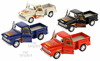 Show product details for Kinsmart - Chevy Stepside Pickup with Flames(1955, 1/32 scale diecast model car, Asstd.) 5330DF