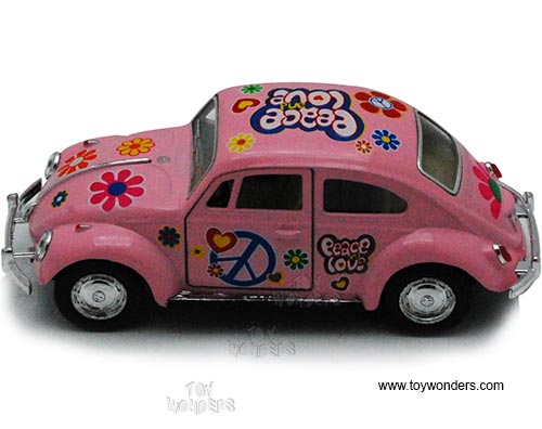 Kinsmart - Volkswagen Classical Beetle Hard Top w/ Peace Love Decals (1967, 1/32 scale diecast model car, Asstd.) 5375DF