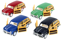 Show product details for Kinsmart - Ford Woody Wagon Hard Top (1949, 1/40 scale diecast model car, Asstd.) 5402D