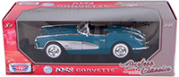 Show product details for Motormax  Timeless Classics - Chevy® Corvette® Convertible (1958, 1/18 scale diecast model car, Blue) 73109TC/BU
