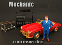 Show product details for American Diorama Figurine - Mechanic John Inspecting (1/18 scale, Blue) 77444