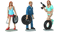Show product details for Motorhead Miniatures - Tire Brigade Meg, Gary and Michele 3 piece Figurine Set (1/24 scale) 775