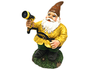 Show product details for American Diorama Figurine - Garden Gnome Watering Fun I (10" tall, Yellow) 8446