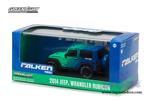 Greenlight - Jeep Wrangler Rubicon Falken Tires (2014, 1/43 scale diecast model car, Green w/Blue) 86090