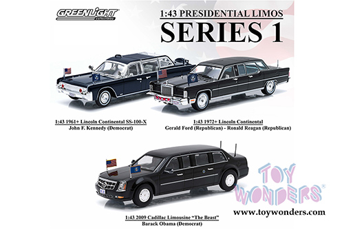 Greenlight Presidential Limos - John F. Kennedy's Lincoln Continental SS-100-X Limousine (1961, 1/43 scale diecast model car, Blue) 86110A