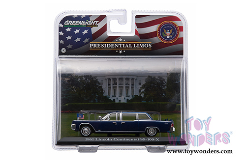 Greenlight Presidential Limos - John F. Kennedy's Lincoln Continental SS-100-X Limousine (1961, 1/43 scale diecast model car, Blue) 86110A