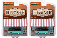 Show product details for Greenlight - The Hobby Shop Series 2 | Volkswagen Type 2 Crew Cab Pick-Up "Doka" with Backpacker (1/64 scale diecast model car, Turquoise/Black) 97020F/48