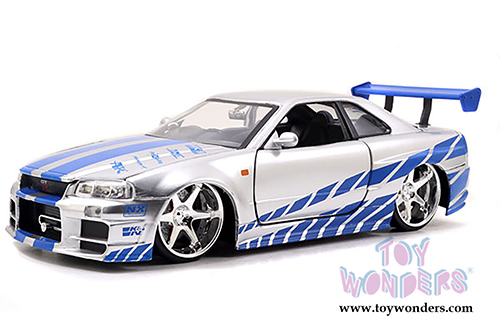 Jada Toys Fast & Furious - Brian's Nissan Skyline GT-R Hard Top (1/24 scale diecast model car, Candy Silver) 97158