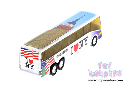 Showcasts Collectibles - I Love New York Coach Bus w/ Statue of Liberty, Empire State Building & Freedom Tower (6" diecast model car, Asstd.) 9803D-ILNY