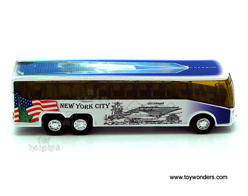 NYC Coach Bus w/ Statue of Liberty, Empire State Building & Freedom Tower (6" diecast model car, Asstd.) 9803DNY