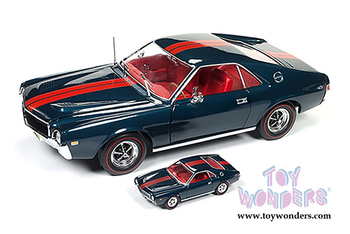 Auto World American Muscle -  AMC AMX Class of 1968 with a 1/64 scale replica by Johnny Lightning (1968, 1/18,1/64 scale diecast model car, Blazer Blue) AMM1124
