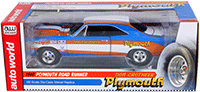 Show product details for Auto World - Plymouth Road Runner Hard Top - Don Grotheer (1969, 1/18 scale diecast model car, Blue/Orange/White) AW220