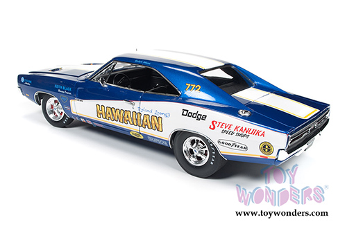 Auto World - Racing Dreams | Dodge Charger Hawaiian NHRA Funny Car (1969, 1/18 scale diecast model car, Blue w/ White stripes) AW231