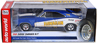 Show product details for Auto World - Racing Dreams | Dodge Charger Hawaiian NHRA Funny Car (1969, 1/18 scale diecast model car, Blue w/ White stripes) AW231