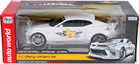 Show product details for Auto World - Muscle Cars USA |  Chevy® Camaro® SS™ Indy 500 Pace Car Hard Top (2017, 1/18 scale diecast model car, White) AW236