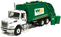 Show product details for First Gear Waste Management - Freightliner M-2 Rear Load Refuse Truck with Bins (1/34 scale diecast model car, White) 10-3287T/6