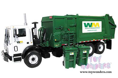 First Gear Waste Management - Mack TerraPro with Side Load Refuse with Carts (1/34 scale diecast model car, White/Green) 10-4004A