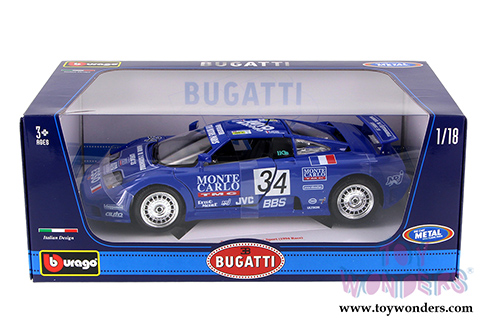 BBurago - Bugatti EB110 Super Sport #34 Hard Top (1994, 1/18 scale diecast model car, Blue) 11039BU