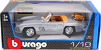 Show product details for BBurago - Mercedes-Benz 300 SL Touring Convertible (1957, 1/18 scale diecast model car, Silver) 12049SV