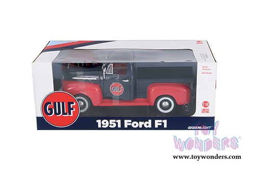 Greenlight - Ford F1 Pickup Truck Gulf Oil  (1951, 1/18 scale diecast model car, Dark Blue w/Red) 12978