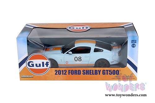 Greenlight - Shelby GT-500® Gulf Oil #08 Hard Top (2012, 1/18 scale diecast model car, Light Blue w/ Orange Stripes) 12990