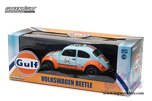 Greenlight - Volkswagen Beetle Gulf Oil Racer #54 (2012, 1/18 scale diecast model car, Light Blue w/ Orange Stripes) 12994