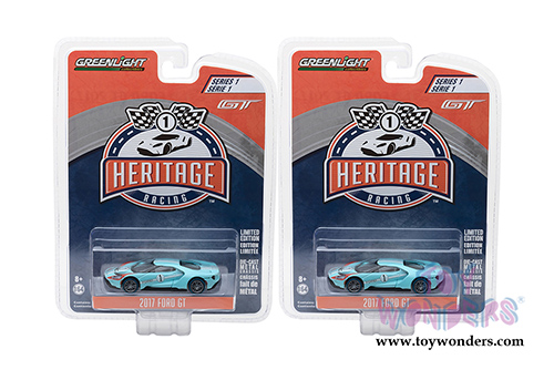 Greenlight - Ford GT Racing Heritage Series 1 | 1966 Ford GT40 Mk II Tribute #1 (2017, 1/64 scale diecast model car, Light Blue) 13200B/48