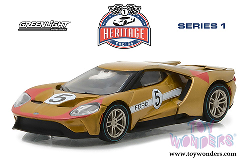 Greenlight - Ford GT Racing Heritage Series 1 | 1966 Ford GT40 Mk II Tribute #5 (2017, 1/64 scale diecast model car, Gold) 13200C/48