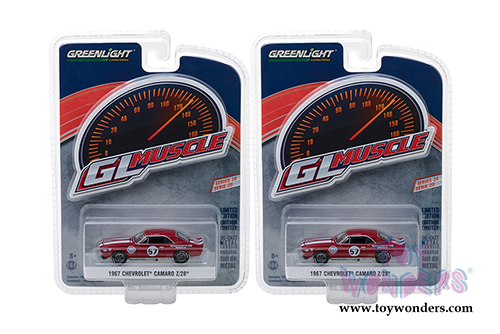Greenlight - GL Muscle Series 20 | Chevrolet® Camaro® Z/28® #57 Heinrich Chevy-Land Hard Top (1967, 1/64 scale diecast model car, Red) 13210A/48