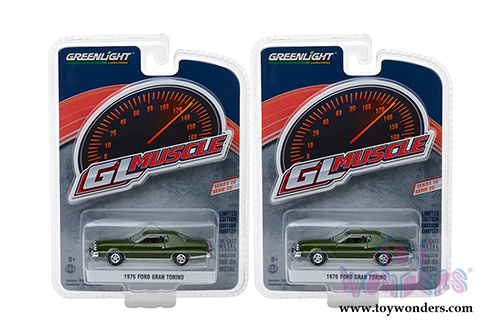 Greenlight - GL Muscle Series 20 | Ford Gran Torino® Hard Top (1976, 1/64 scale diecast model car, Dark Green Metallic) 13210D/48
