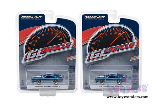 Greenlight - GL Muscle Series 20 | Ford Mustang II Cobra II Hard Top (1976, 1/64 scale diecast model car, Bright Blue) 13210E/48
