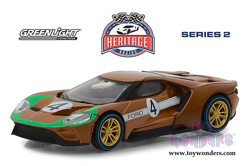 Greenlight - Ford GT Racing Heritage Series 2 | Ford GT #4 Tribute to 1966 Ford GT40 Mk II (2017, 1/64 scale diecast model car, Brown) 13220A/48