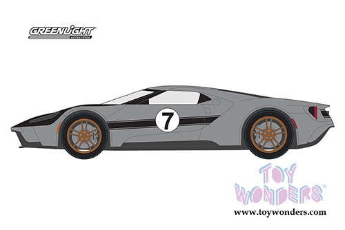 Greenlight - Ford GT Racing Heritage Series 2 | Ford GT #7 Tribute to 1966 Ford GT40 Mk II (2017, 1/64 scale diecast model car, Silver/Black) 13220B/48