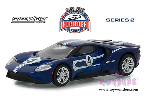 Greenlight - Ford GT Racing Heritage Series 2 | Ford GT #4 Tribute to 1967 Ford GT40 Mk IV (2017, 1/64 scale diecast model car, Blue/White) 13220C/48