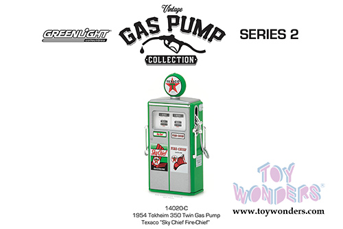 Greenlight - Vintage Gas Pumps Series 2 | 1954 Tokheim 350 Twin Gas Pump Texaco "Sky Chief Fire-Chief" Replica Vintage Gas Pump (1/18 scale diecast model, Silver/Green) 14020C/24