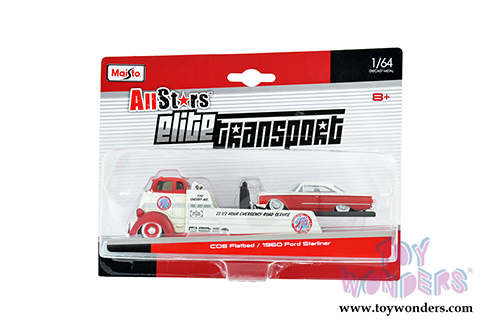 Maisto All Stars Elite Transport - COE Flatbed/Ford Starliner Hard Top (1960, 1/64 scale diecast model car, Red/Black) 15055STA