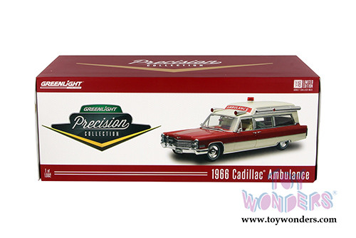 Greenlight Precision Collection - Cadillac Ambulance Hard Top (1966, 1/18 scale diecast model car, Red/White) 18003